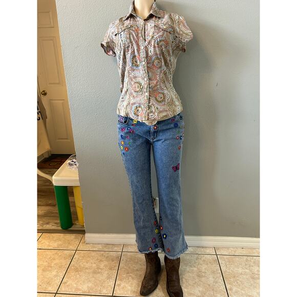 Tommy Hilfiger Paisley Button Down Shirt Women’s Medium Short Sleeve Tailored - Picture 3 of 3